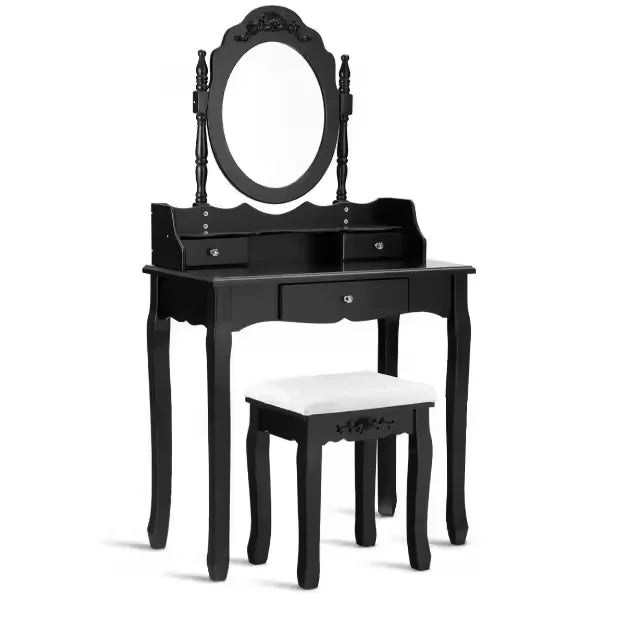 Hot Sale Bedroom Minimalist Dressing Set with Oval Mirror and 3 Drawers Wooden Dressing Table