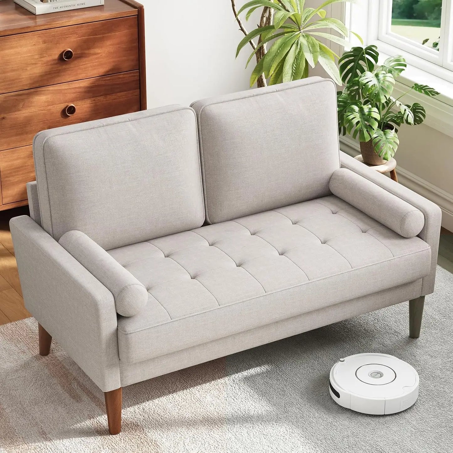 Mid Century Modern Loveseat Sofa With Solid Wood Legs