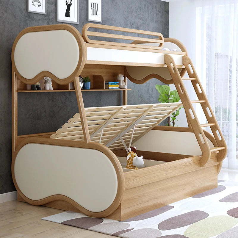 Omgd Modern Luxury Ash Wood Double Bunk Bed With Storage