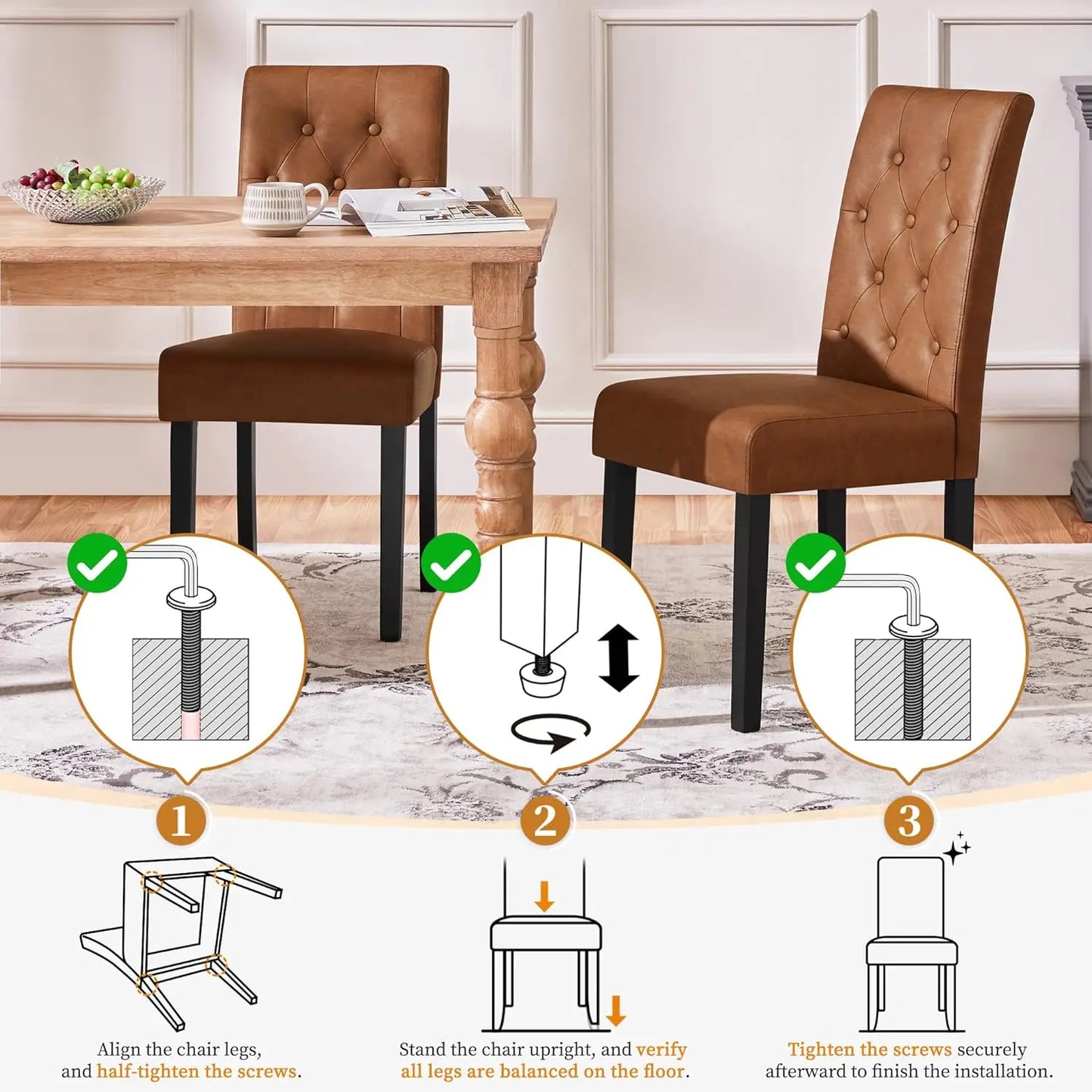 Dining Chairs Set of 4 Modern Style Faux Leather Dining Room Chairs with Solid Wood Legs and Button Tufted Padded, Customized