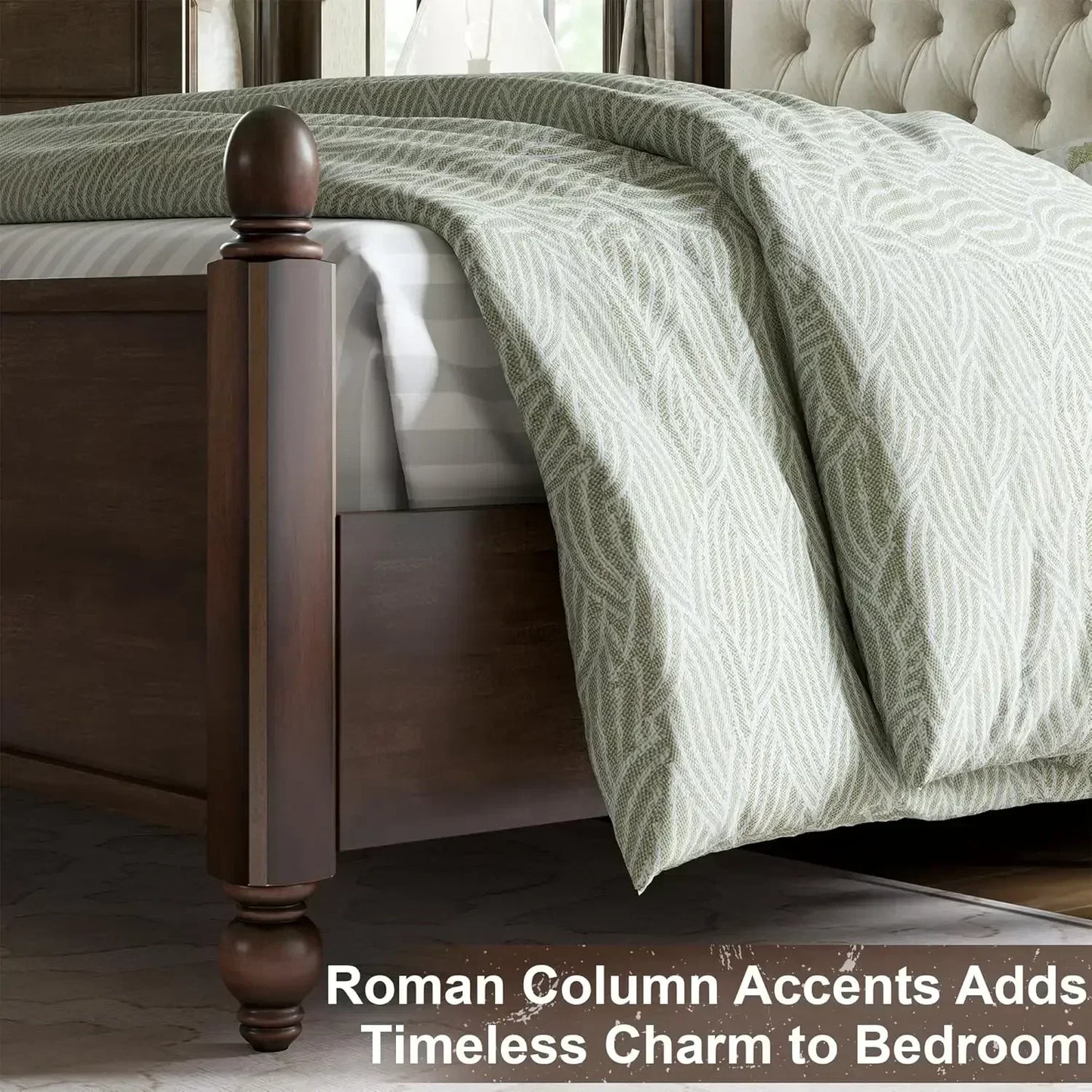 Solid Wood Bed Frame With Upholstered Tufted Headboard
