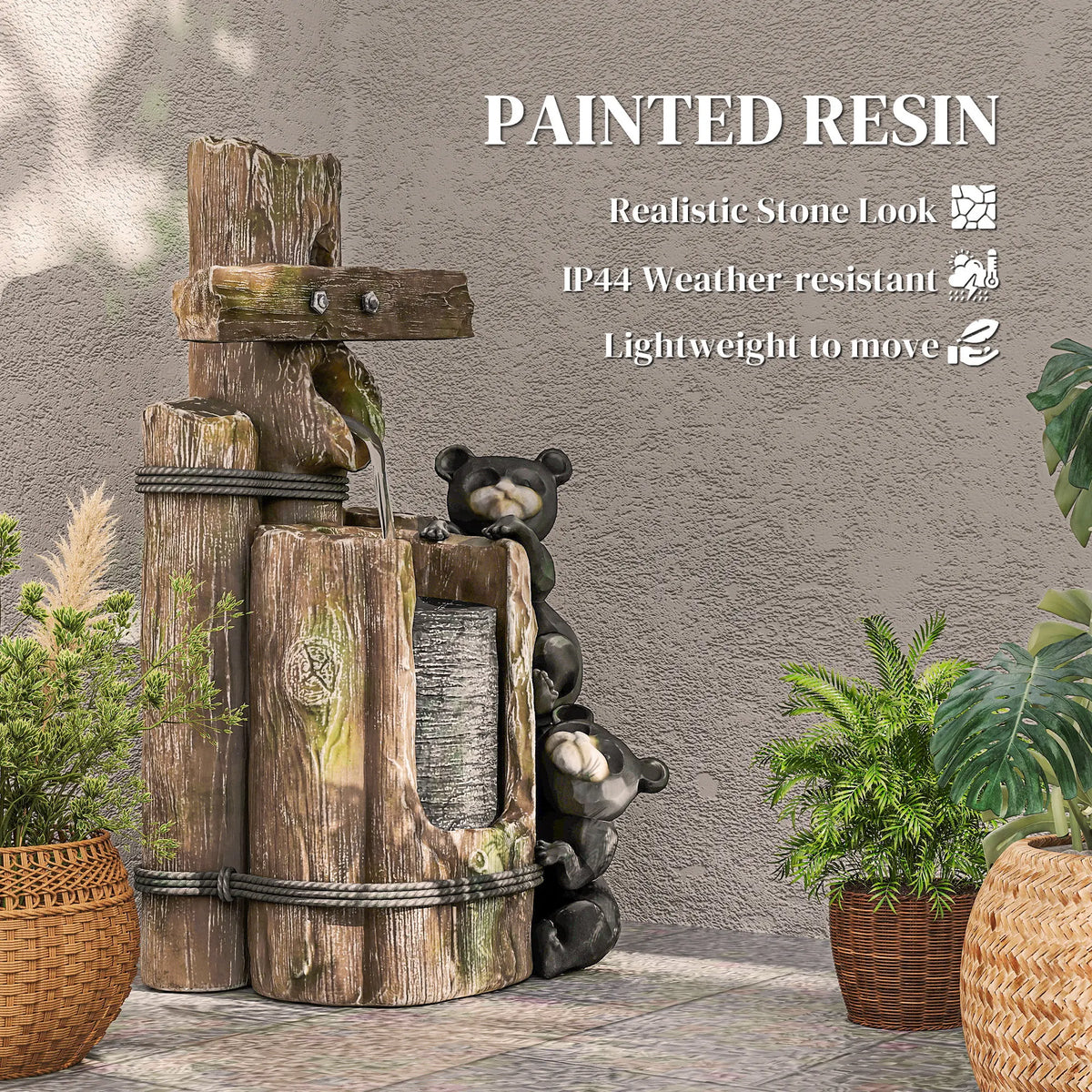 3-Tier 22.8" Outdoor Waterfall Fountain with LED Lights, Pump