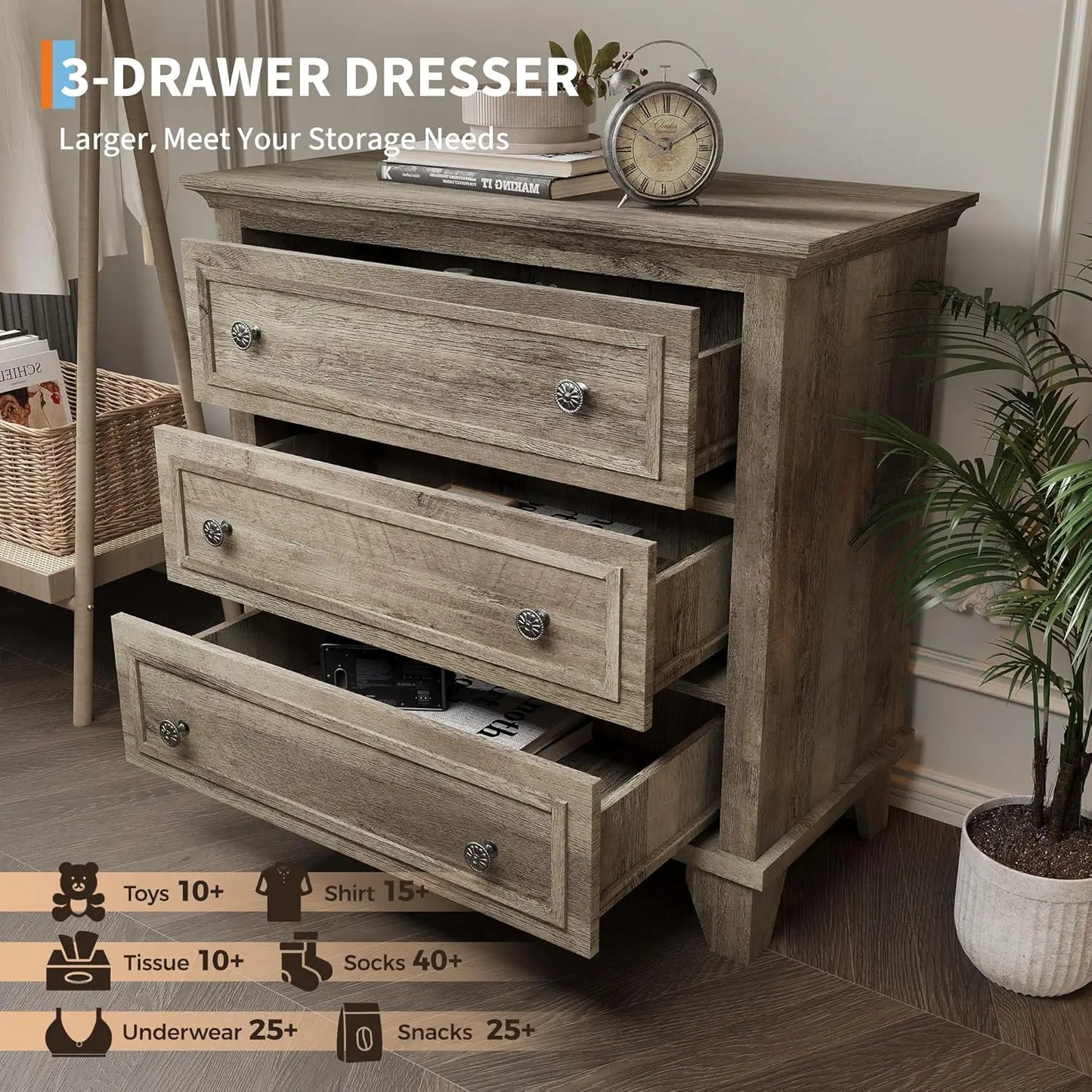 HiMISS Dresser Modern Wooden Storage Chest With Metal Handles
