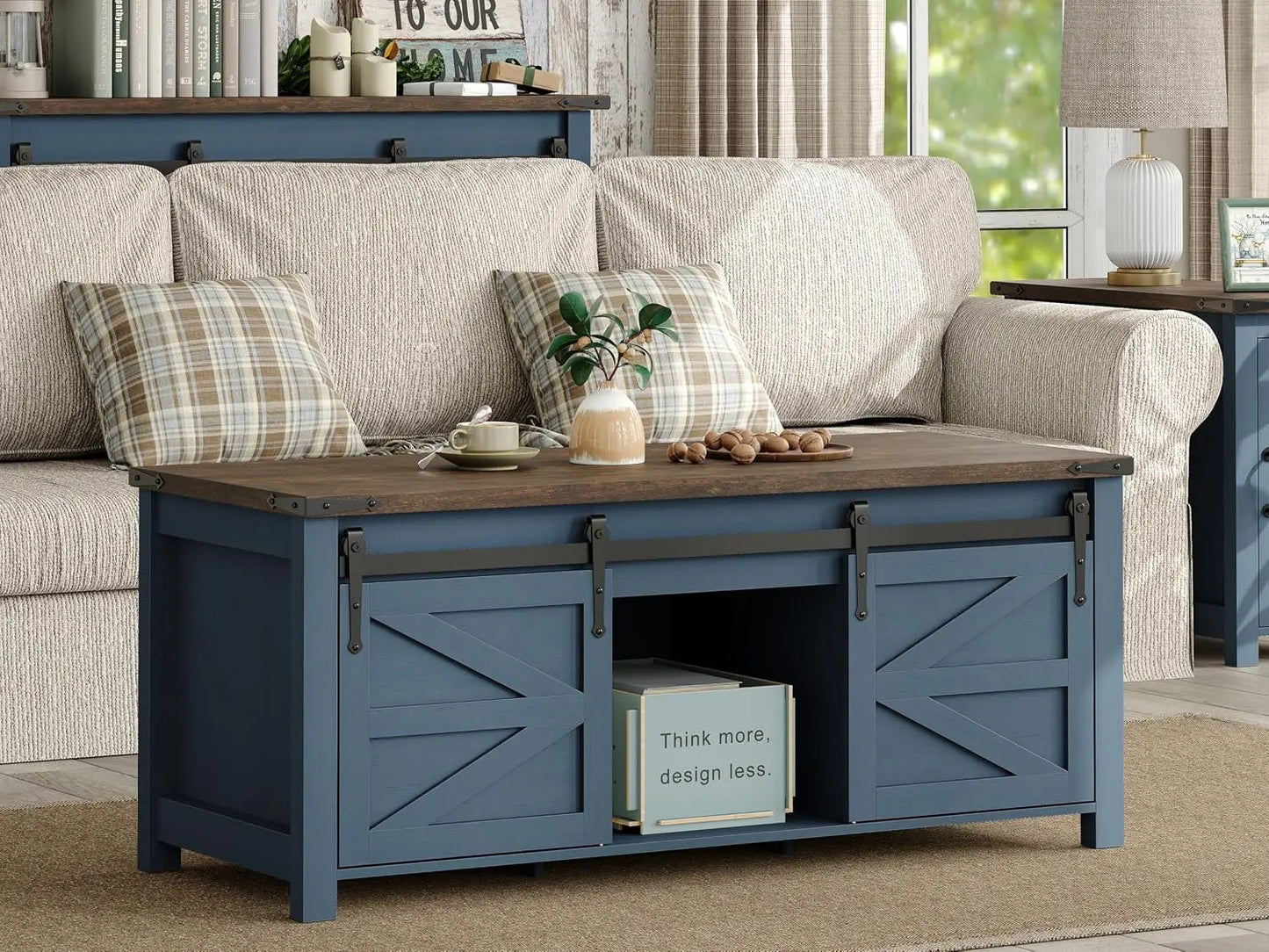Furnihold Lift Top Coffee Table, 47.3'' Farmhouse Coffee Table with Large Hidden Storage Compartment & Sliding Barn Doors, Wood