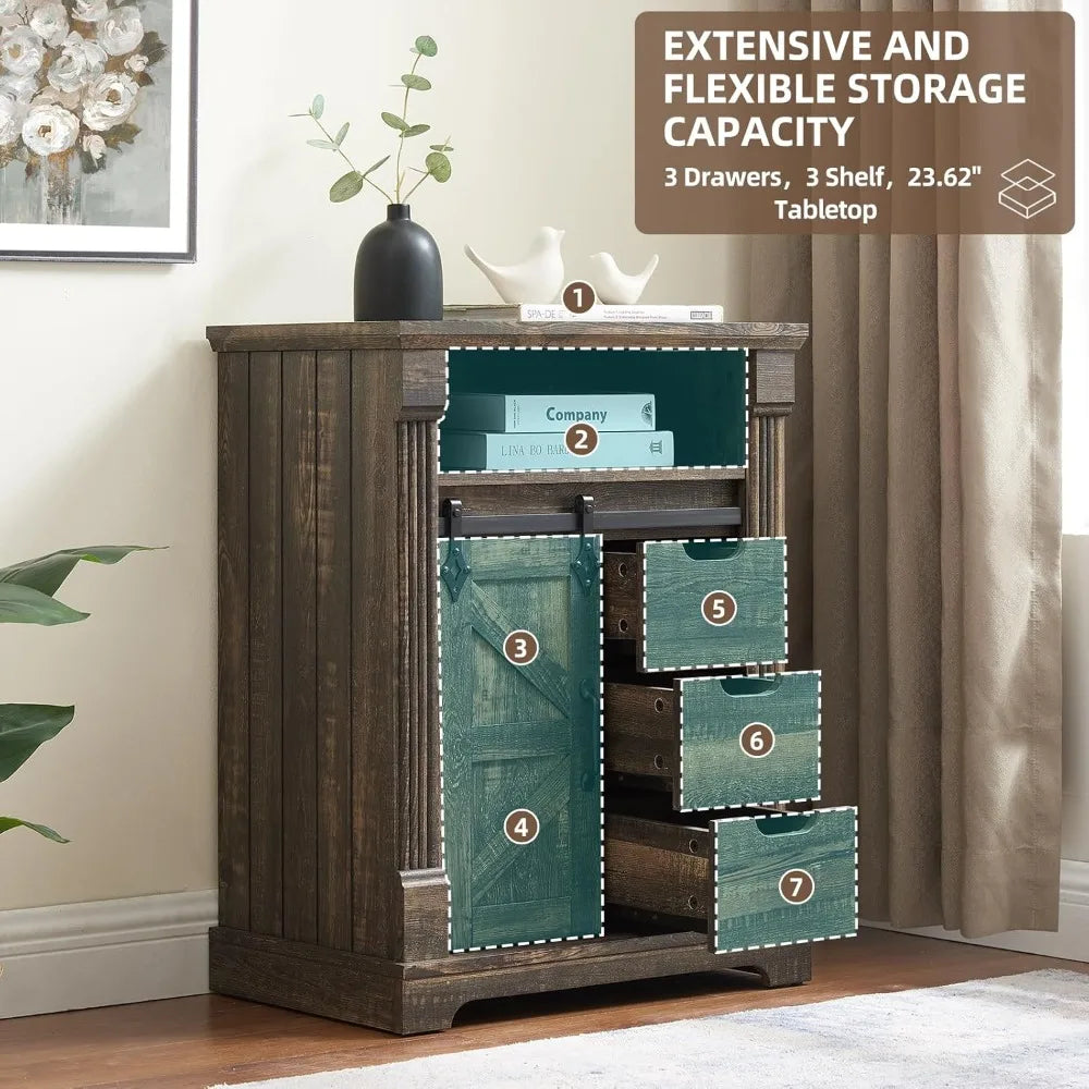 XMSJ Farmhouse Bathroom Cabinet With Sliding Barn Door