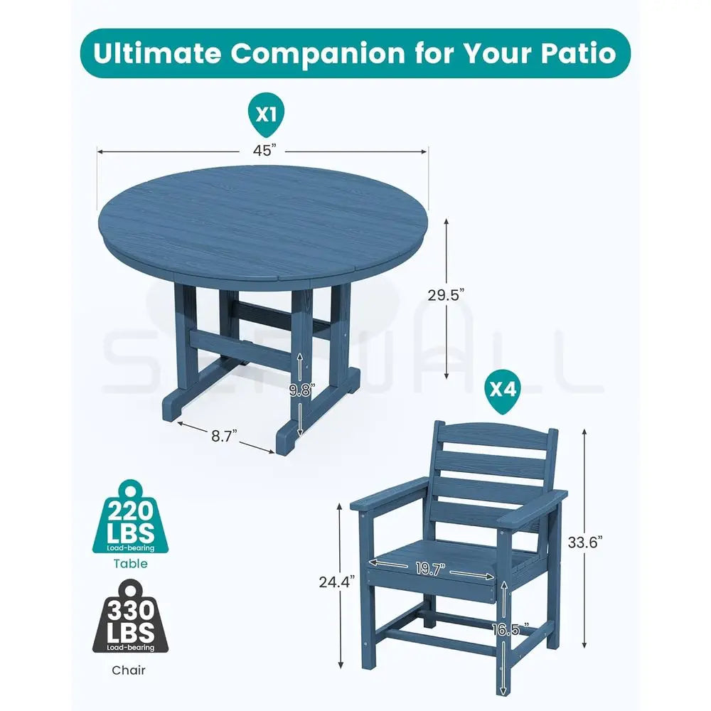 HDPE 5-Piece Patio Dining Set Round Table And Chairs