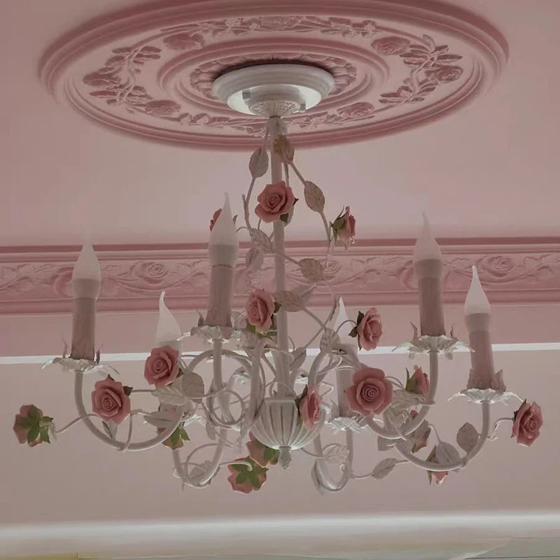 Ceramic Pendant Lamp Chandelier With Iron Flower Design