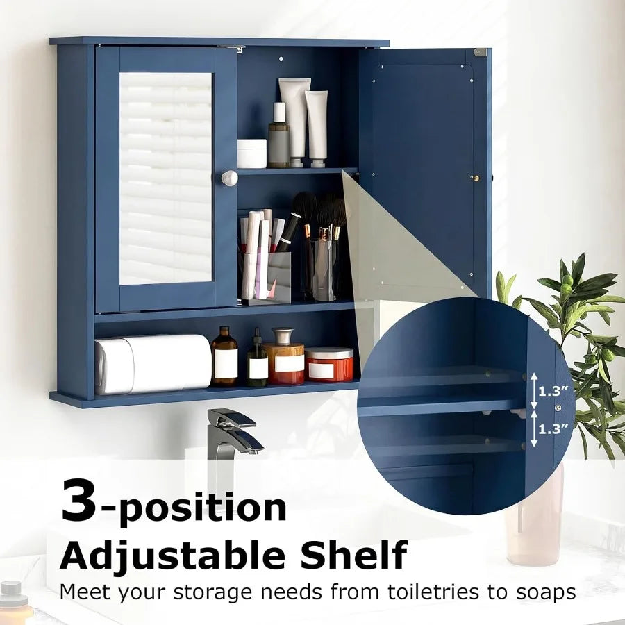 Tangkula Bathroom Medicine Cabinet With Mirror, Wall Mounted Wooden Hanging Organizer With Doors And Shelves, Bathroom Wall Mirr