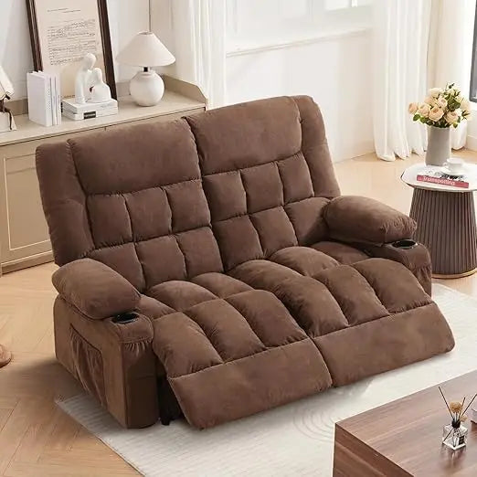 Manual Recliner Loveseat With Cup Holders And Side Pocket