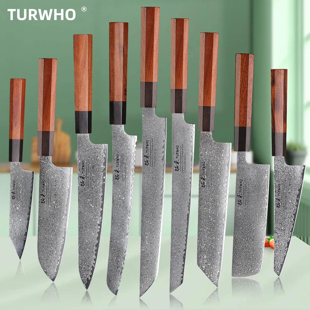 TURWHO Hand Forged Japanese Chef Knife Damascus Steel Santoku