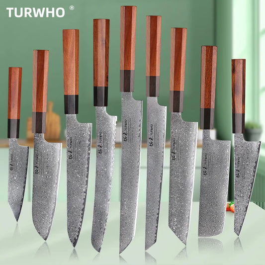 TURWHO Hand Forged Japanese Chef Knife Damascus Steel Santoku