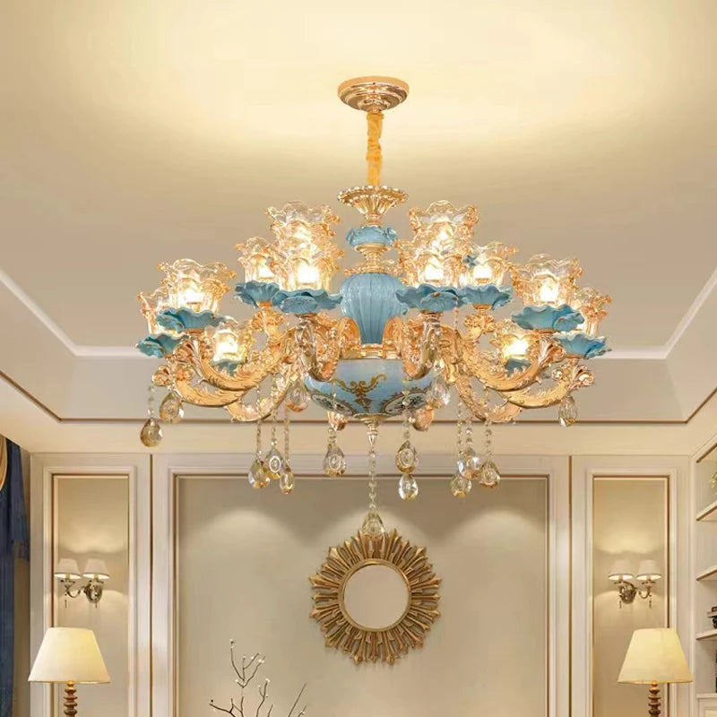 Fei Guang Lighting Ceramic Chandelier Crystal Glass Fixture