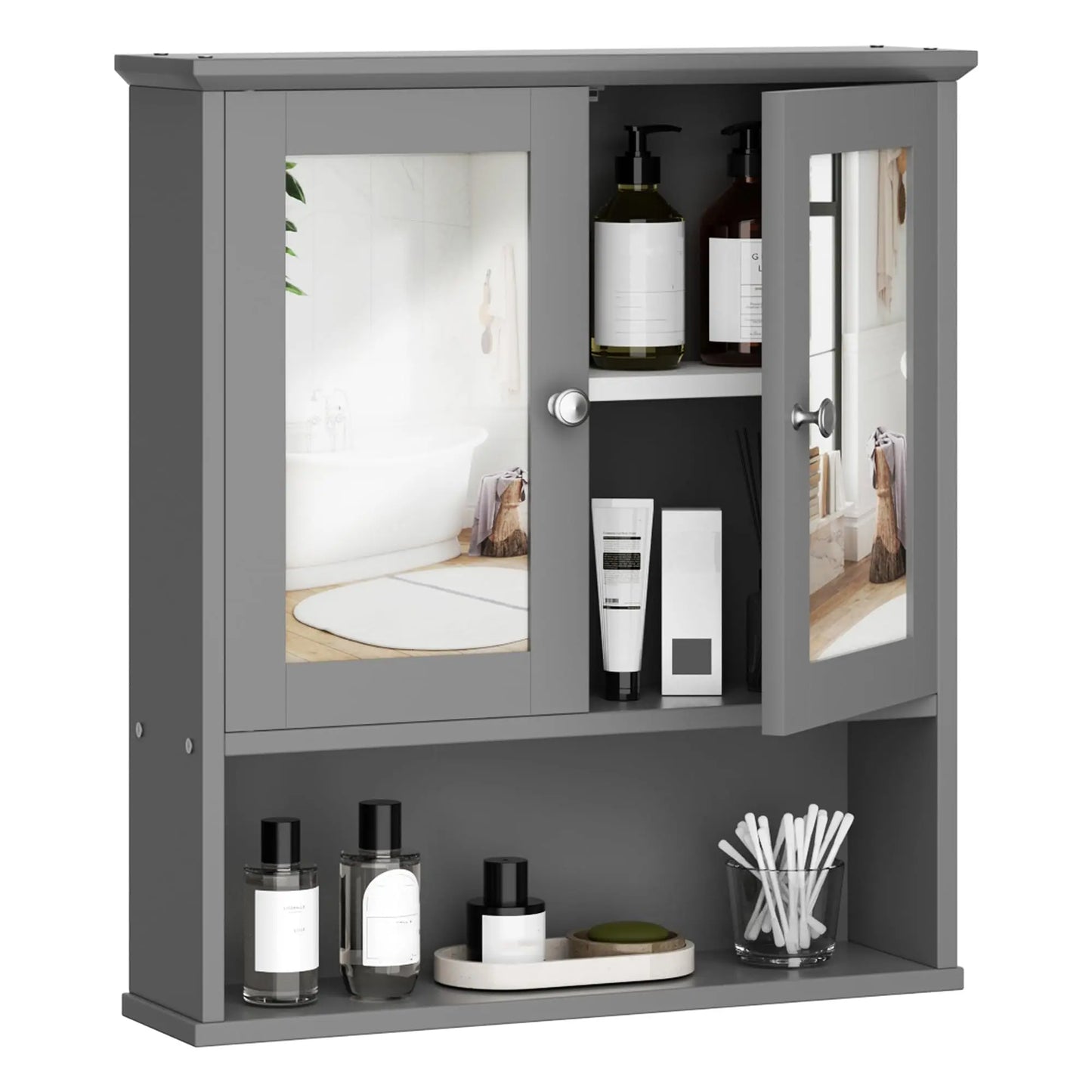 Cabinet With Mirror, Wood Medicine Cabinet With Adjustable Shelf, Wall Mount Cabinet Storage, Cupboard, Whit