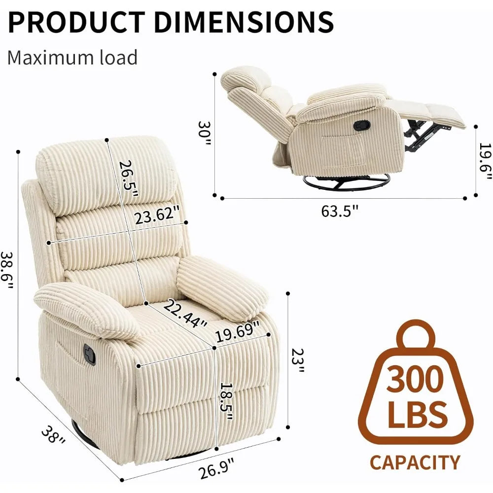 360 Degree Swivel Rocking Recliner Chair With Footrest Velvet Upholstered