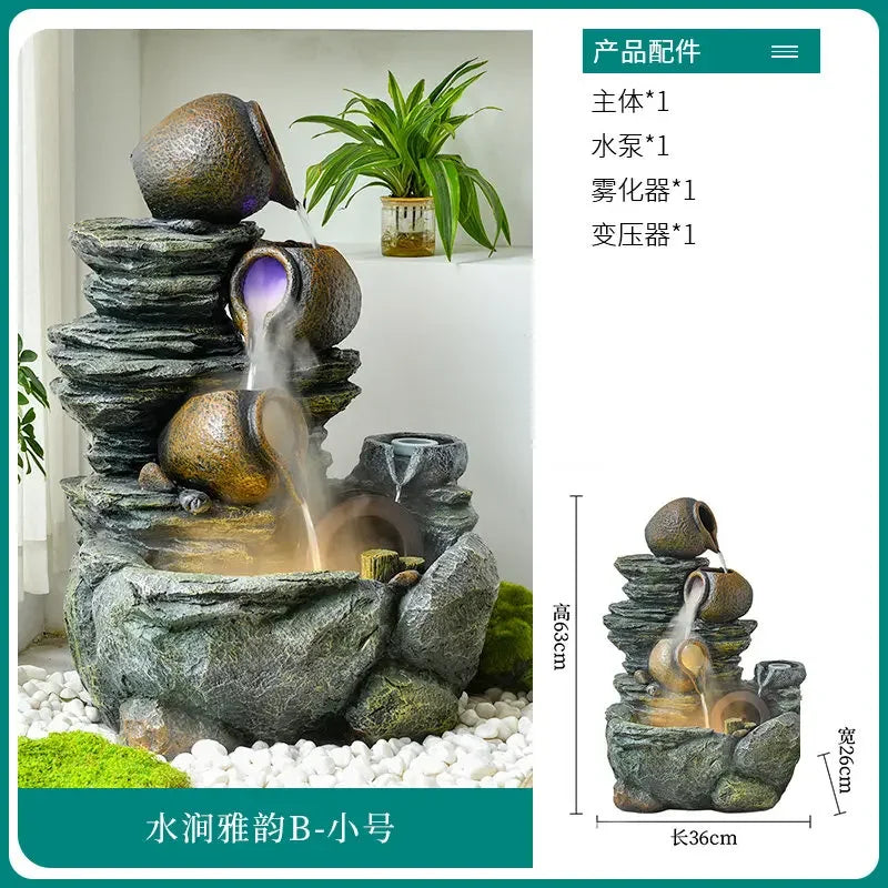 YFY   Outdoor garden rockery with ceramic pots, flowing water feature, recirculating water fountain, stone decor for landscaping