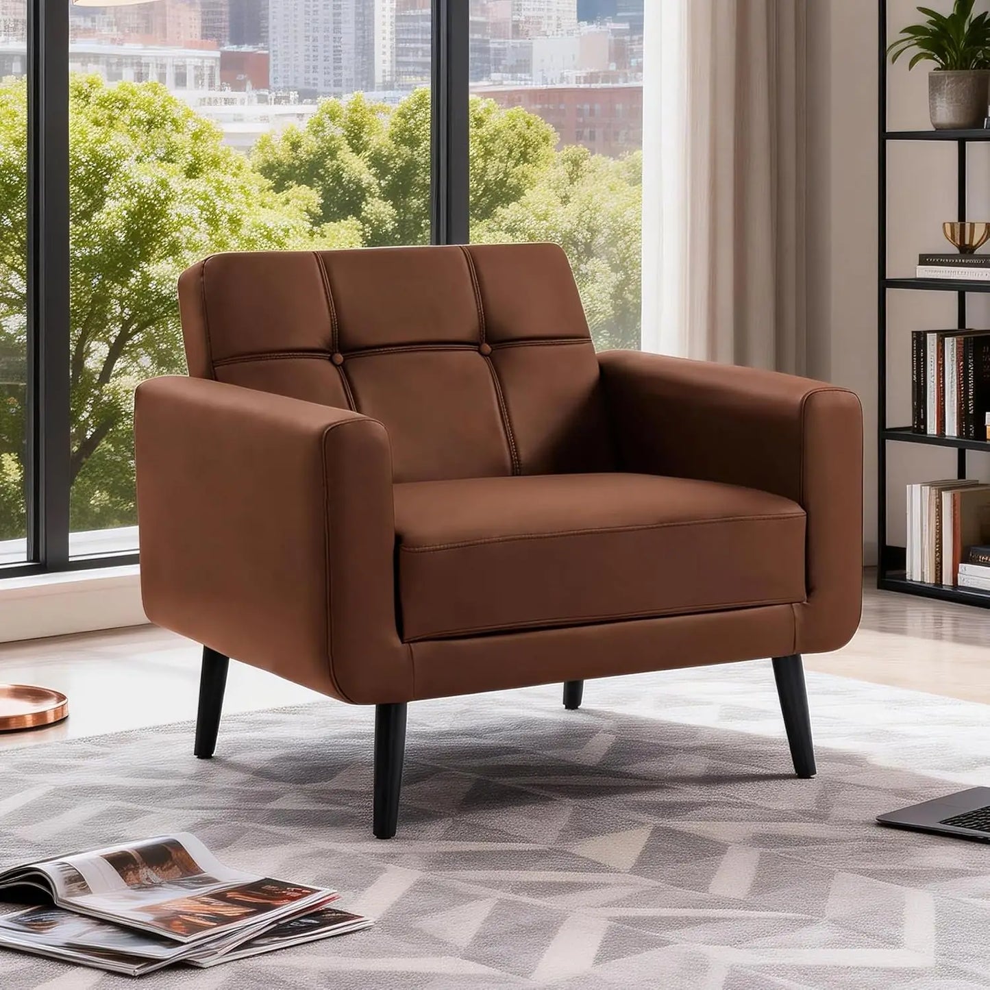 Mid-Century Oversized Upholstered Accent Chair In PU Leather