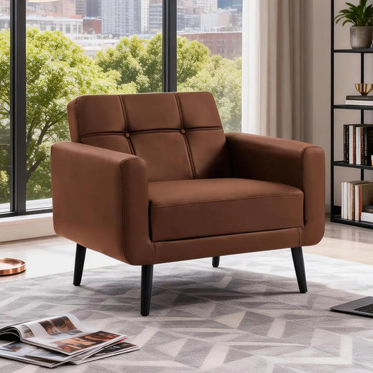 Mid-Century Oversized Upholstered Accent Chair In PU Leather
