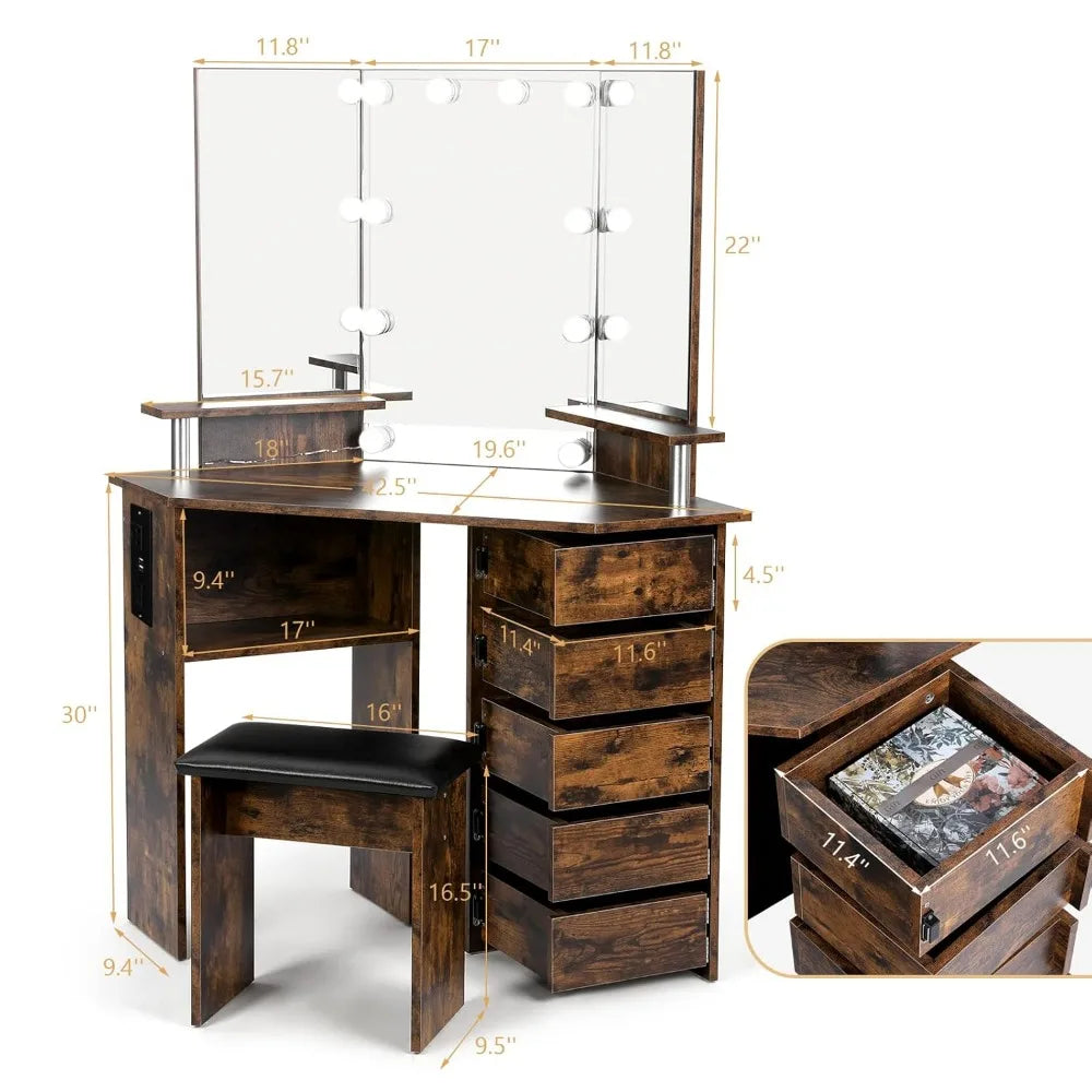 MOYU Vanity With Lights Makeup Desk Power Outlet Included