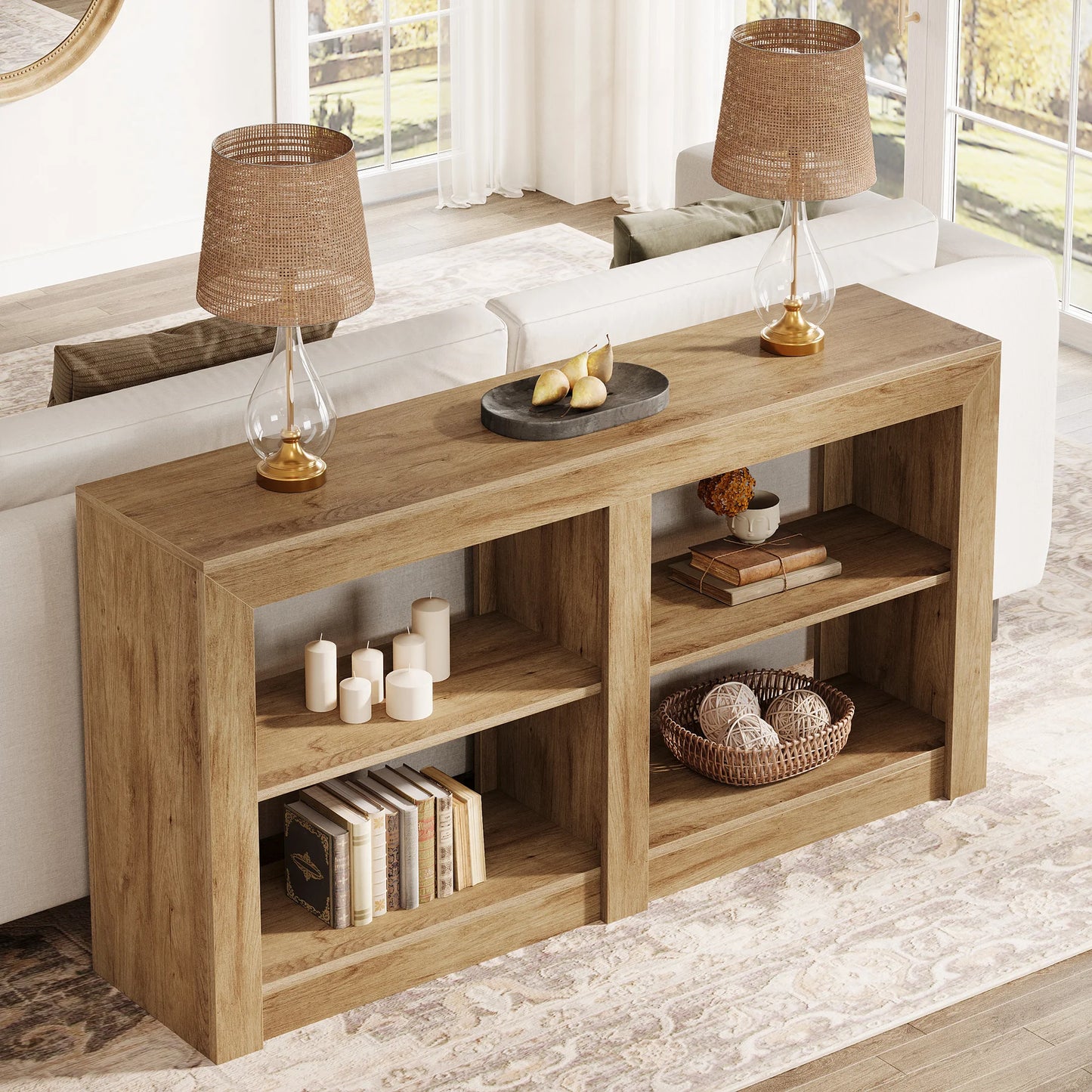 Tribesigns Farmhouse Console Table, Hallway Table for Entryway, Wood Console Behind Couch for Living Room, Hallway, Foyer, Oak