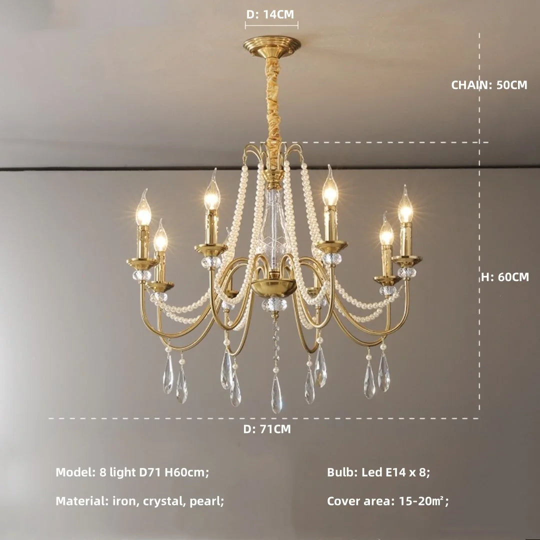 SaloEElaitte French Luxury Crystal Pearl Chandelier E14 Pendant Lamp