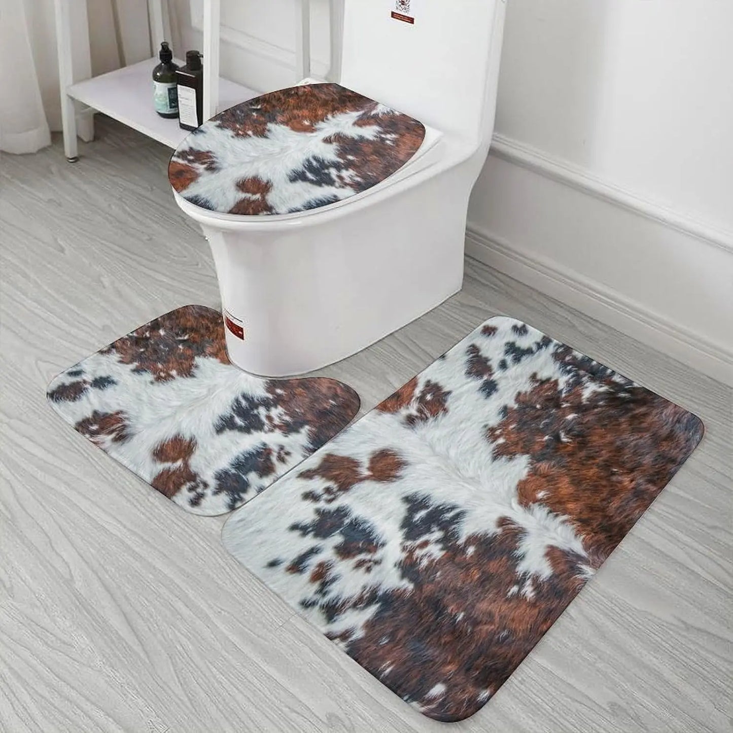 Cow Hide Print Bath Mat Ensemble With Non Slip Rug
