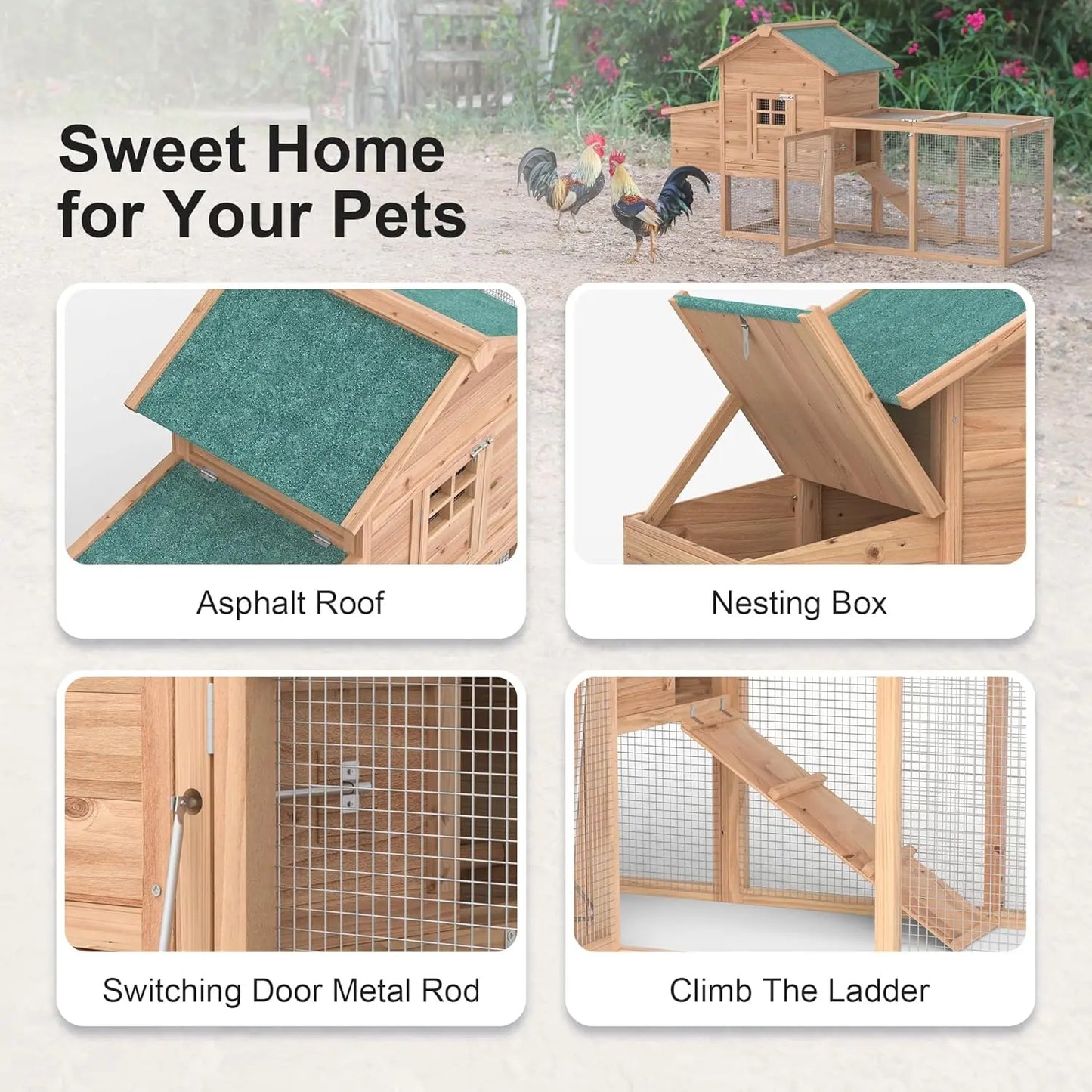Outdoor Chicken Coop For 2-4 Chickens With Waterproof Roof