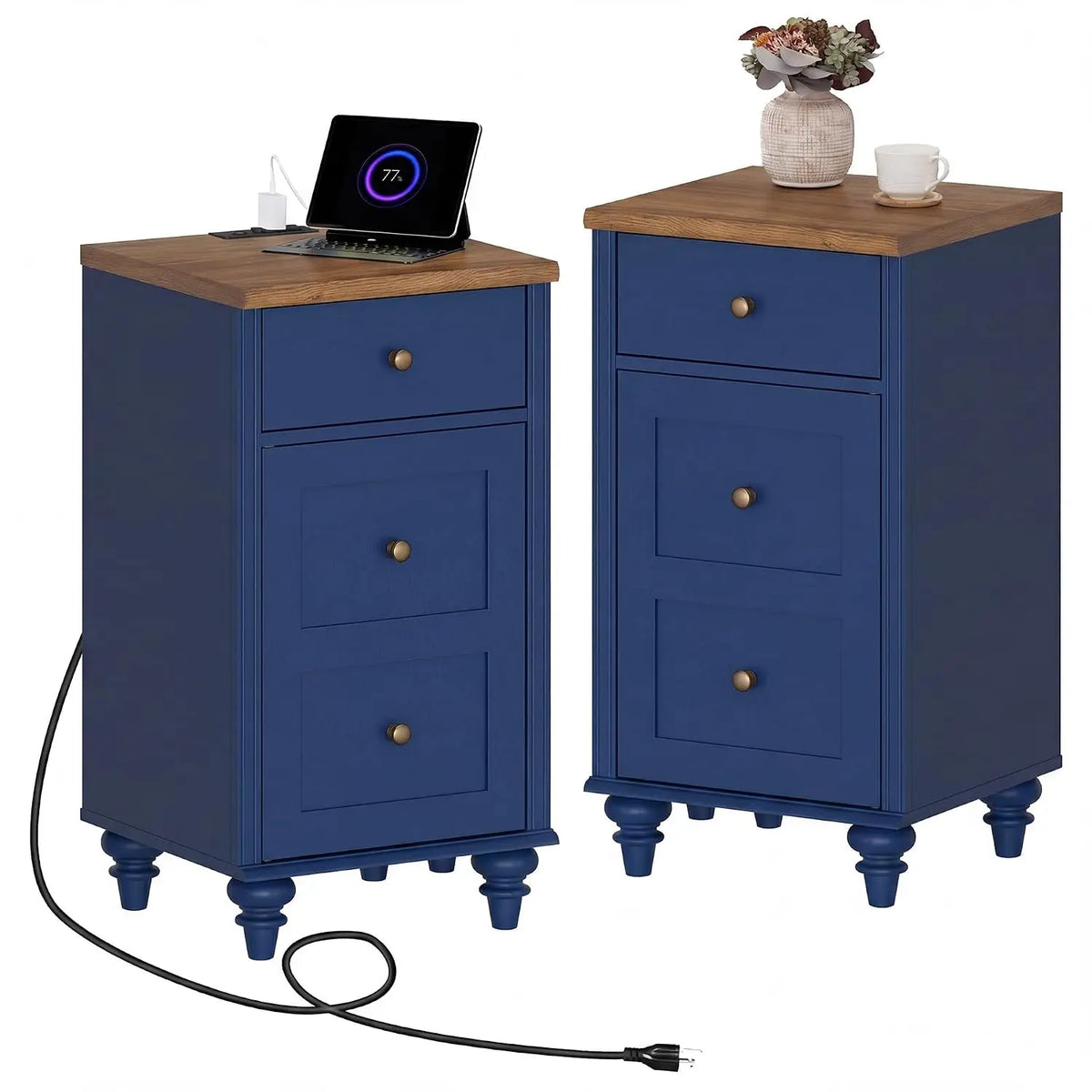 Nightstands With Charging Station, Set Of 2 Modern End Table, Oak | Bedside Table With Power Outlets & USB Ports, Customized