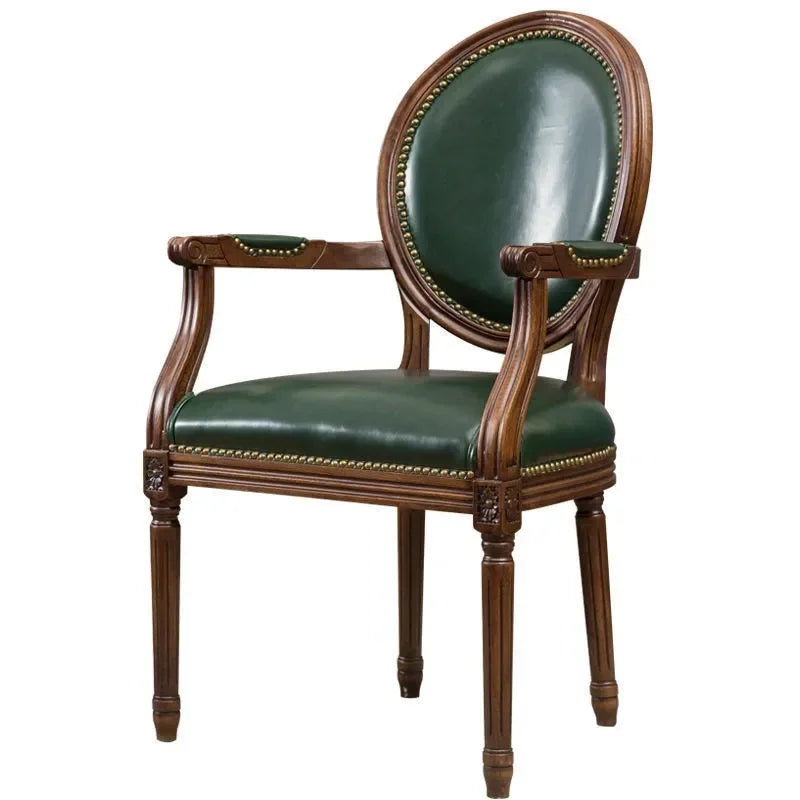 DUTRIEUX Rustic Wooden Armrest Dining Chairs Leather European Design