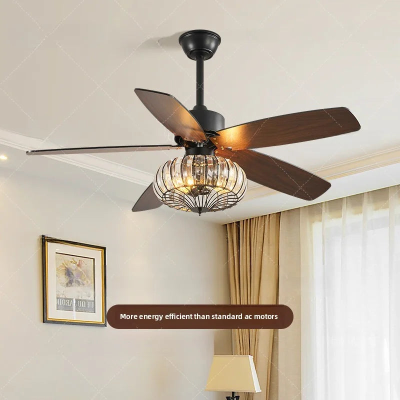 2026 Modern Simple Terrace Villa Fan Lamp Courtyard Ceiling Fan Lamp Retro American Style Crystal Electric Fan Integrated Lamp