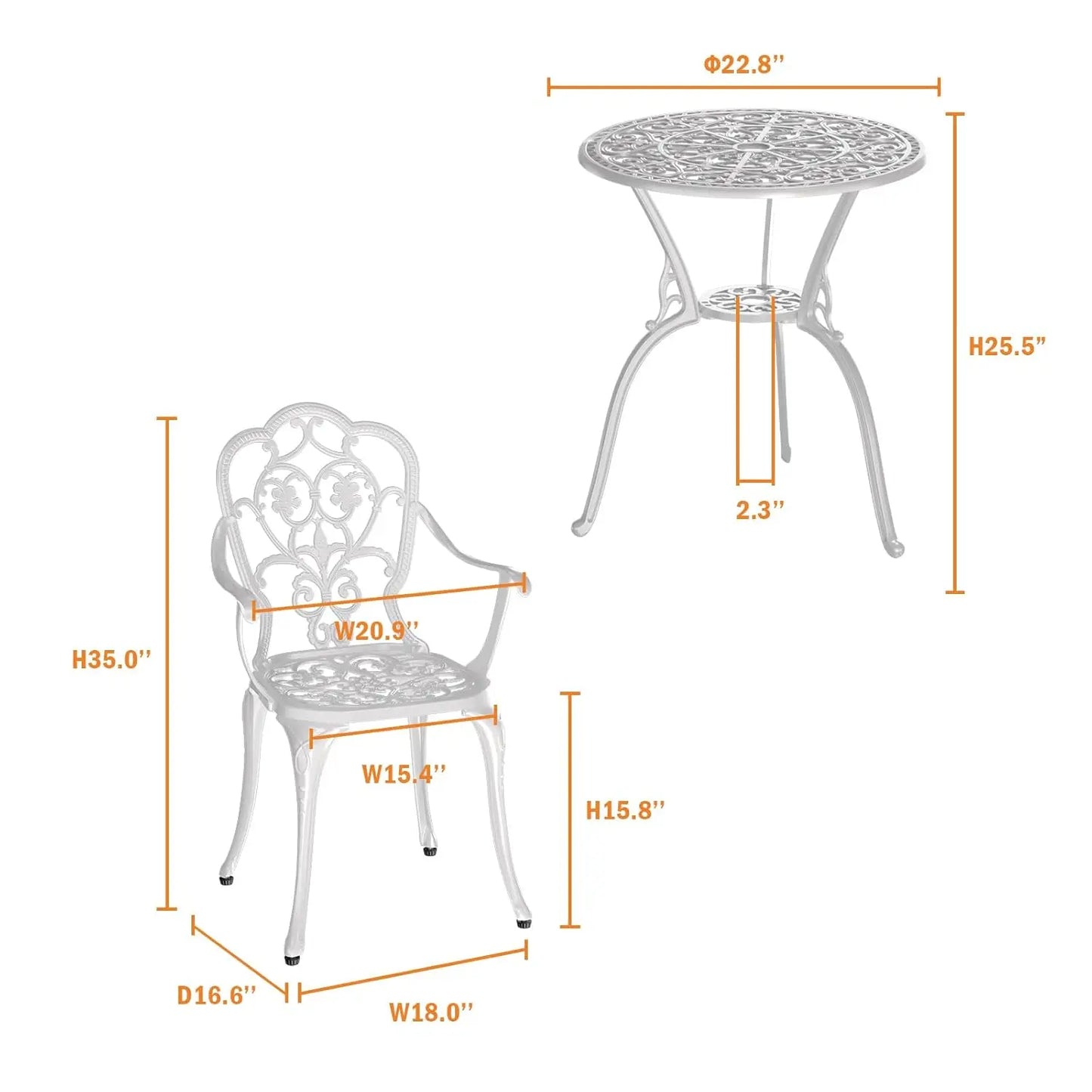 Cast Aluminum Outdoor Bistro Set Three Piece With Umbrella Hole