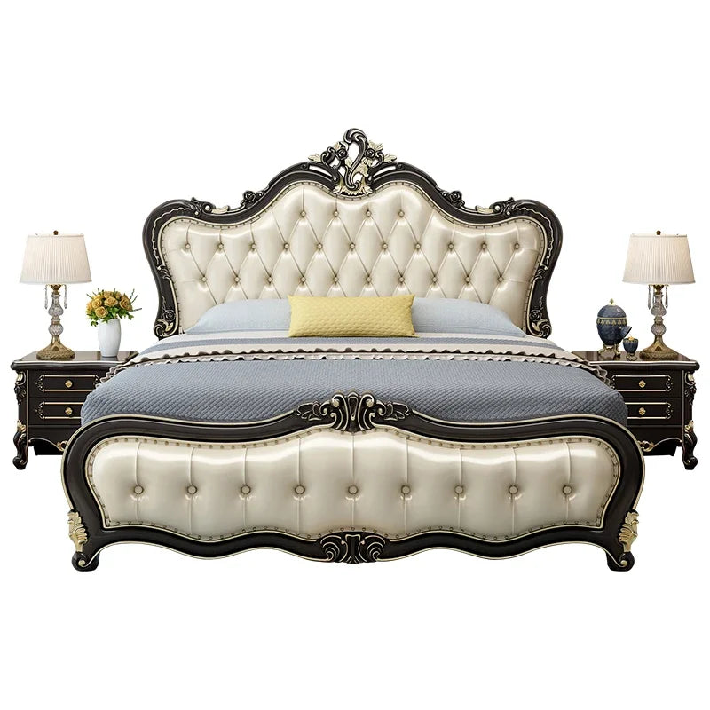 Modern Wooden Bedroom Set With Leather Upholstery And Storage