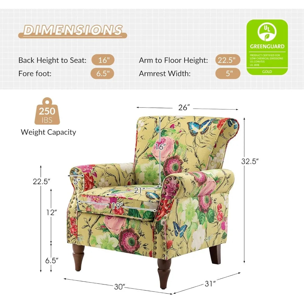 RBXC Modern Wingback Chair With Wood Legs And Removable Cushion
