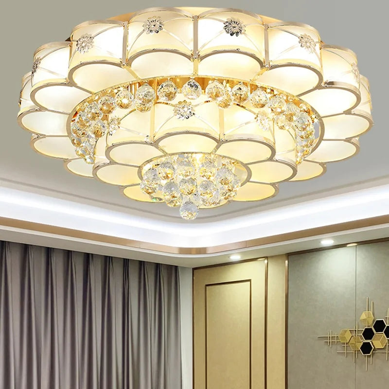 European Style Living Room Crystal Ceiling Lamp Atmospheric Simple Modern LED Bedroom Study Kitchen Island Ceiling Light Fixture