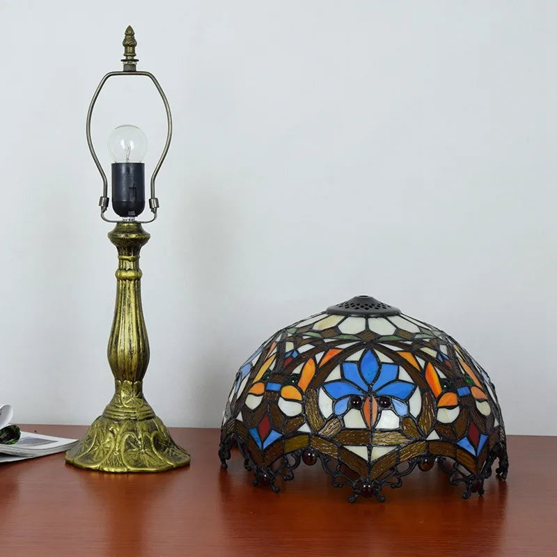European Tiffany Style Stained Glass Table Lamp Grape Motif