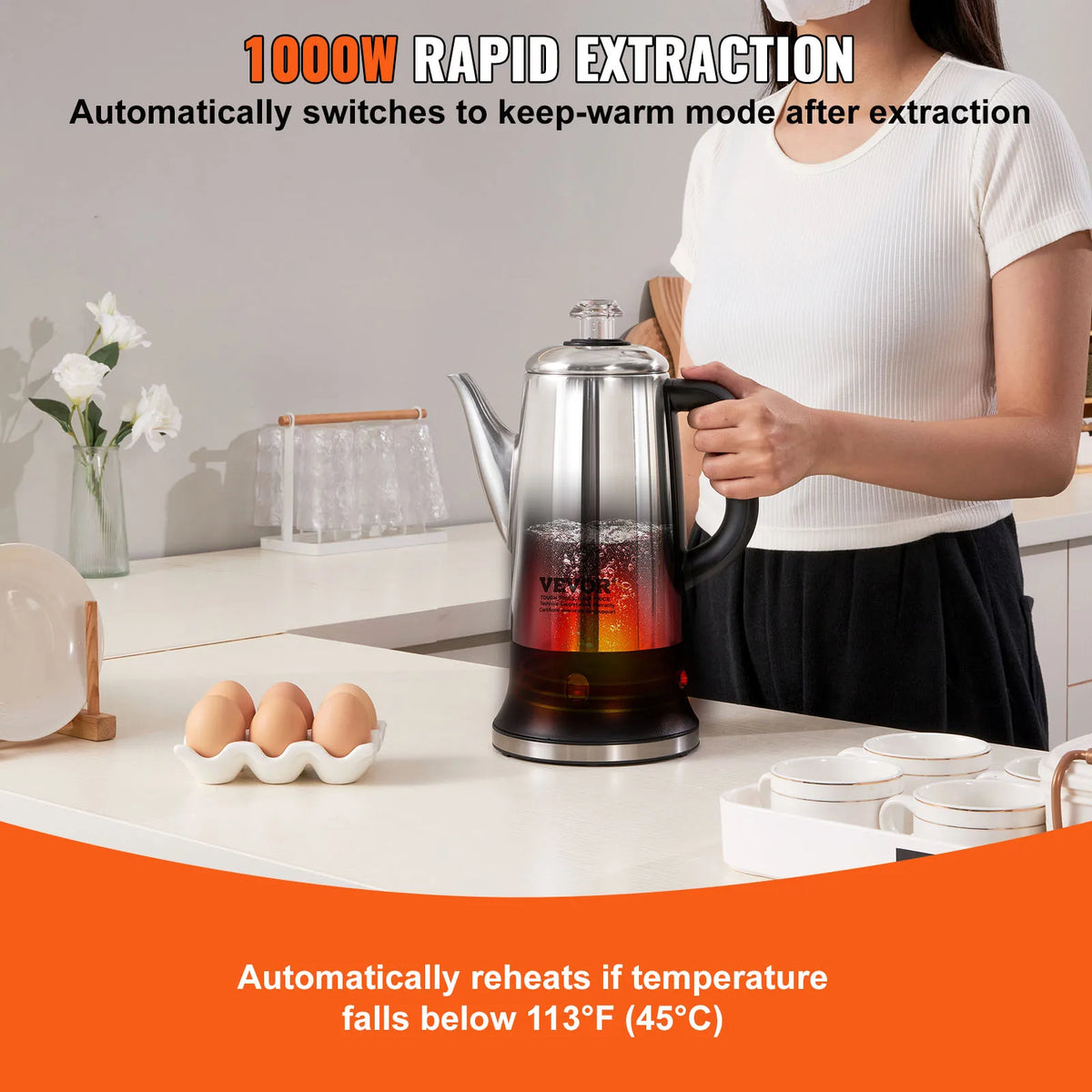 SucceBuy Electric Stainless Steel Coffee Percolator With Keep Warm Function