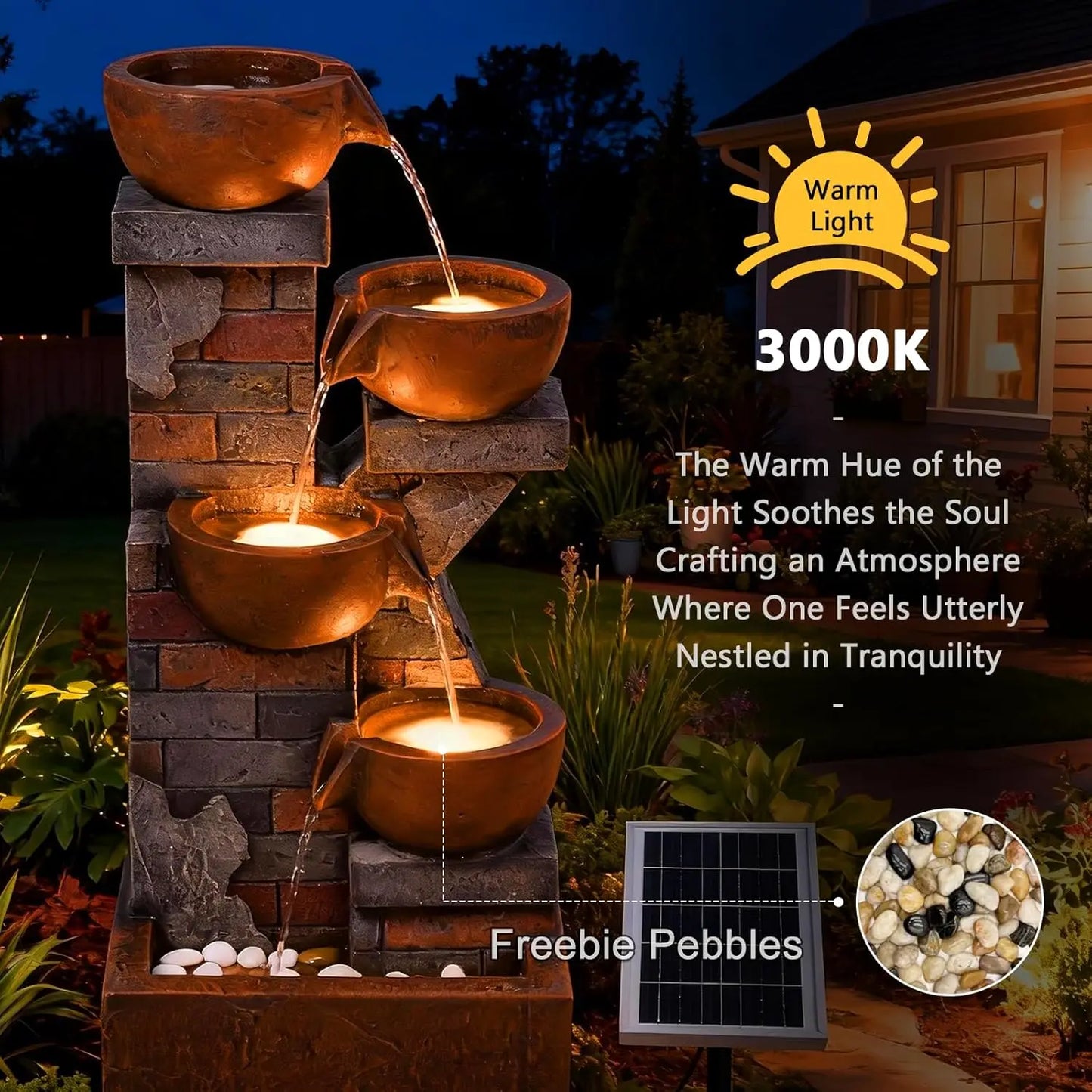 Five Tier Solar Outdoor Water Fountain With Led Lights