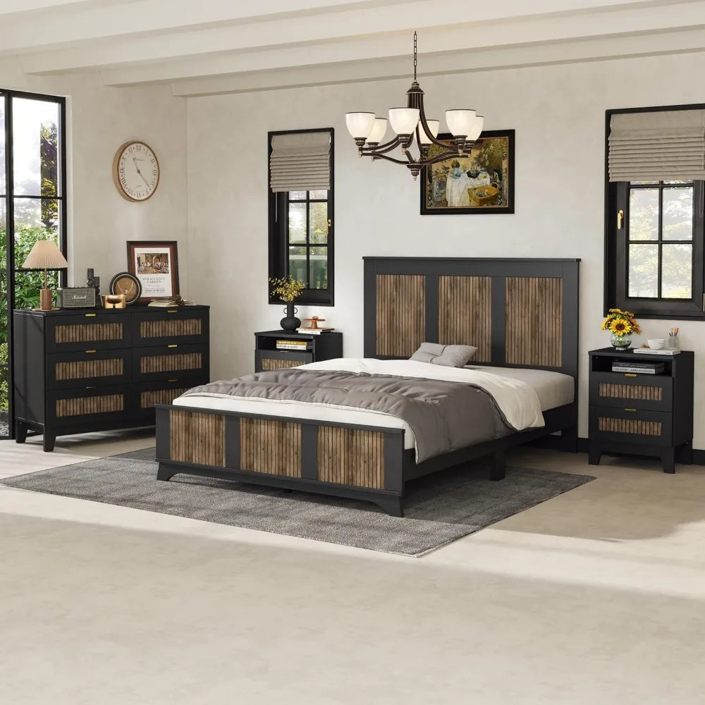 MKDK 4 Piece Queen Bedroom Set With Platform Bed Nightstands Dresser