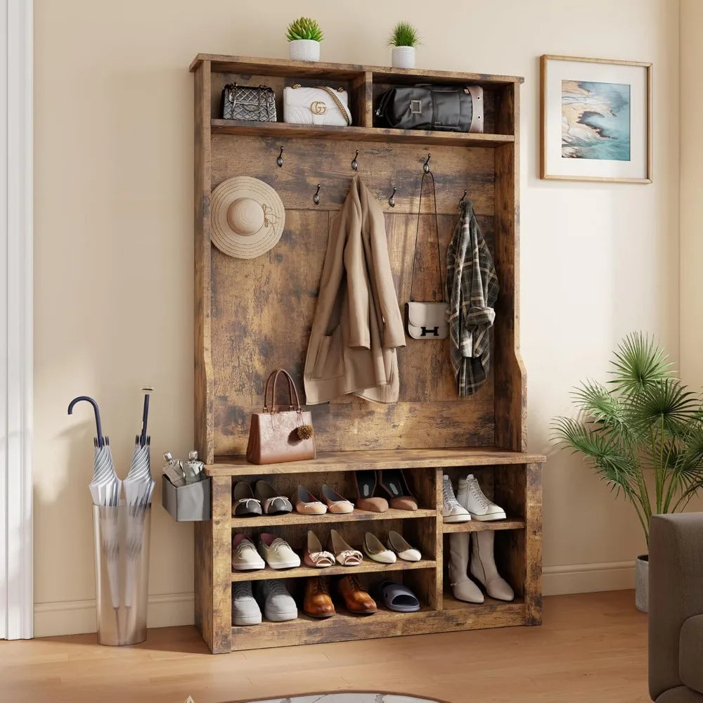 Hall Tree With Bench And Storage Three In One Coat Rack And Shoe Bench