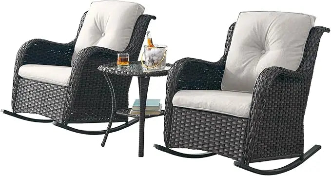 Patio Chairs Outdoor Rocking Chair - 3 Piece Wicker Patio Bistro Set Rattan Patio Furniture Rocker Chairs and Side Table