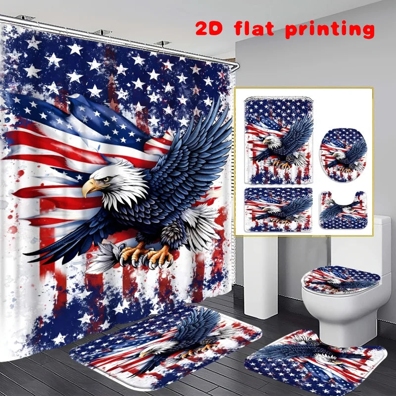 American Patriotic Shower Curtain Set With Floor Mat