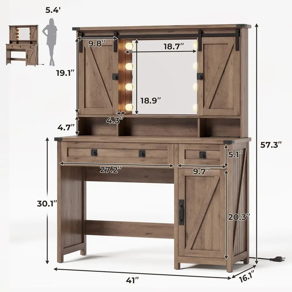 XMSJ Vanity Desk With Mirror And Lights And Charging Station
