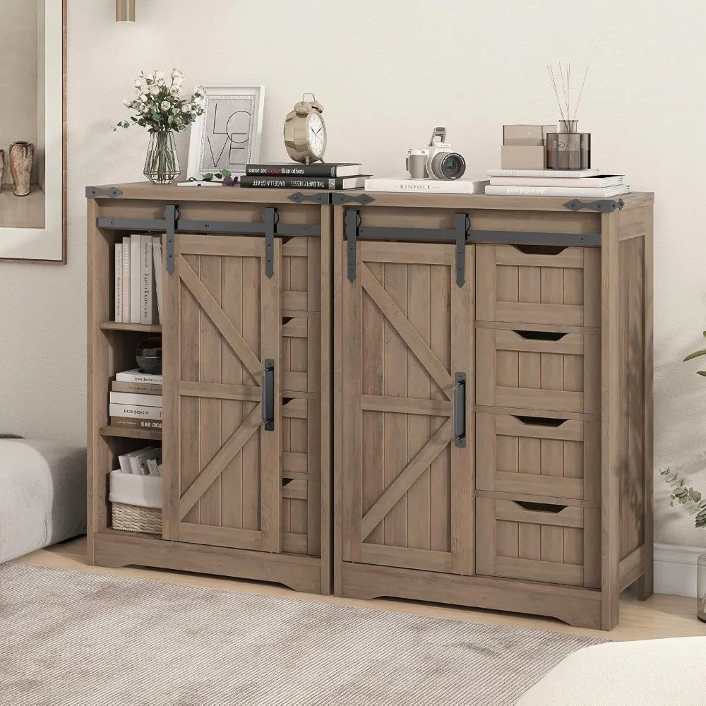 XMSJ Farmhouse Bathroom Cabinet With Sliding Door And Drawers