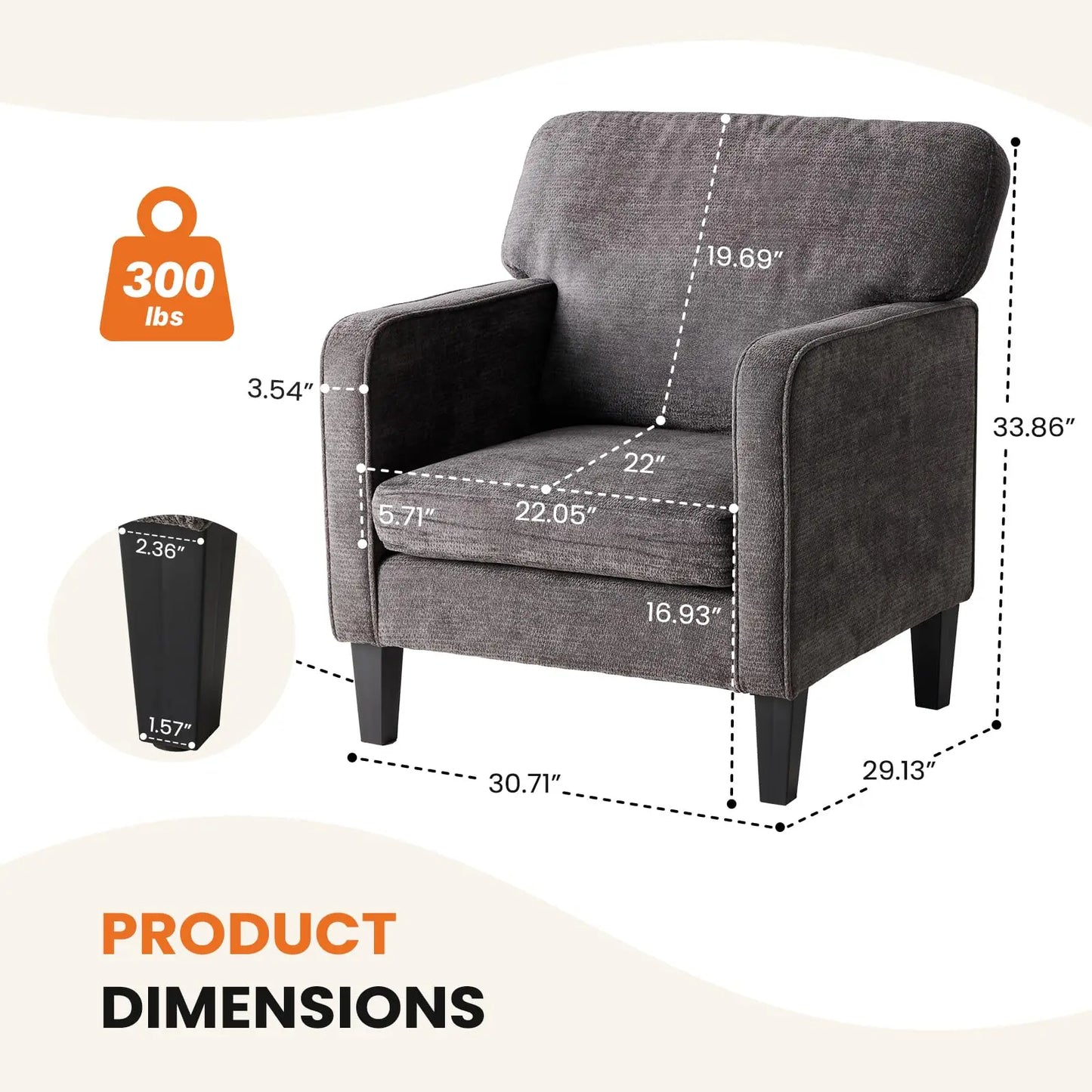 JHK Modern Accent Chair With Armrest And Backrest Support
