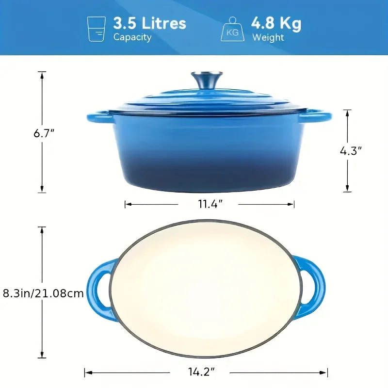 usEnameled Dutch Oven Pot with Lid, Enameled Cast Iron Dutch Oven Pot with Lid, Cast Iron Dutch Oven with Dual Handles for Bread Baking, Non-Stick Enamel Coated Heavy Duty Cookware, Easy to Clean, Heat Retentiond