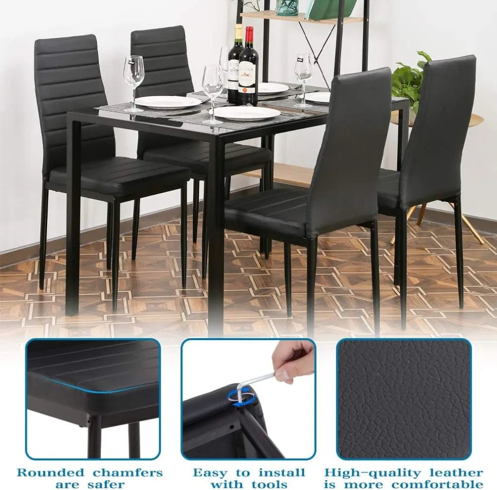 Glass Top Dining Table Set With Upholstered Chairs