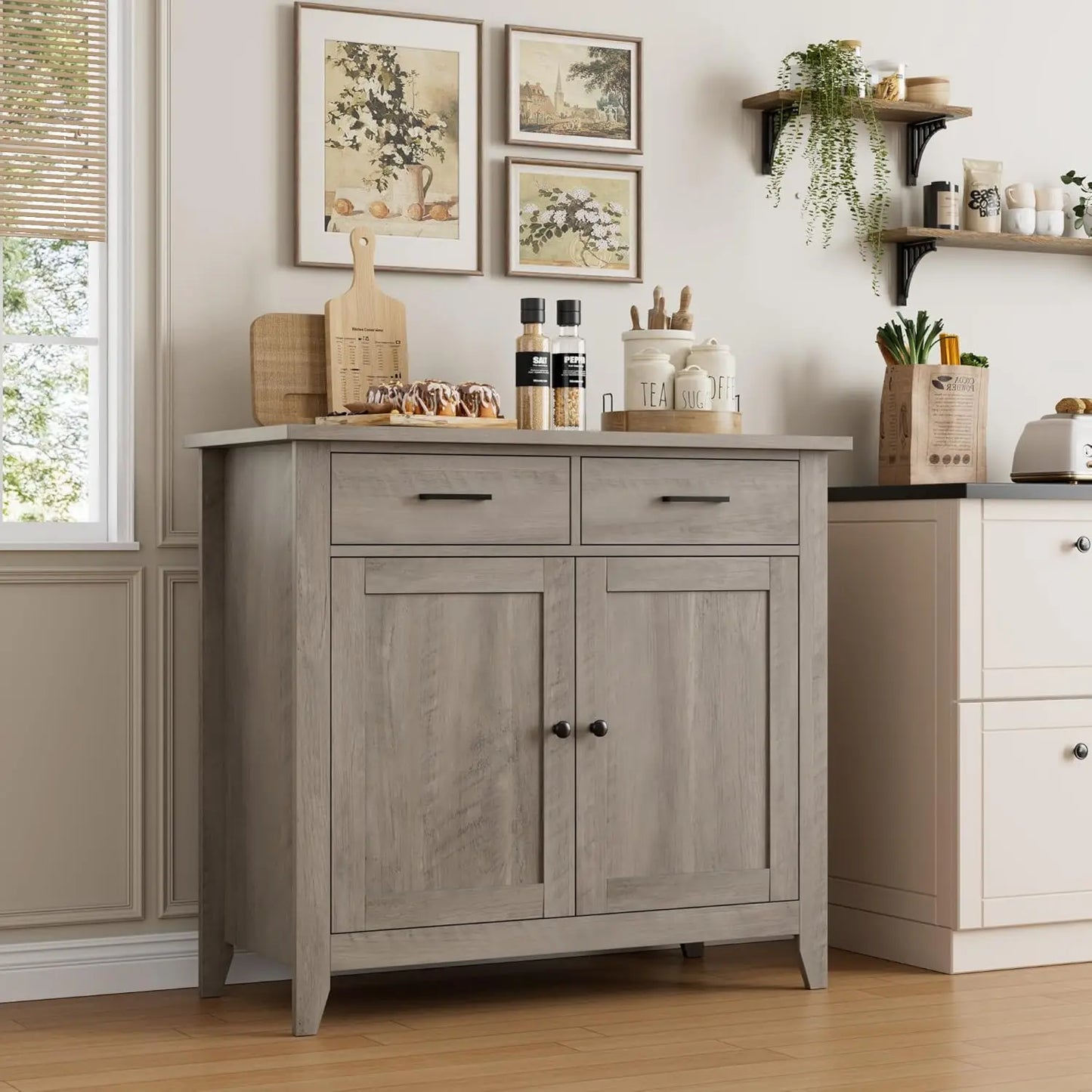 Modern Farmhouse Kitchen Storage Cabinet With Coffee Bar