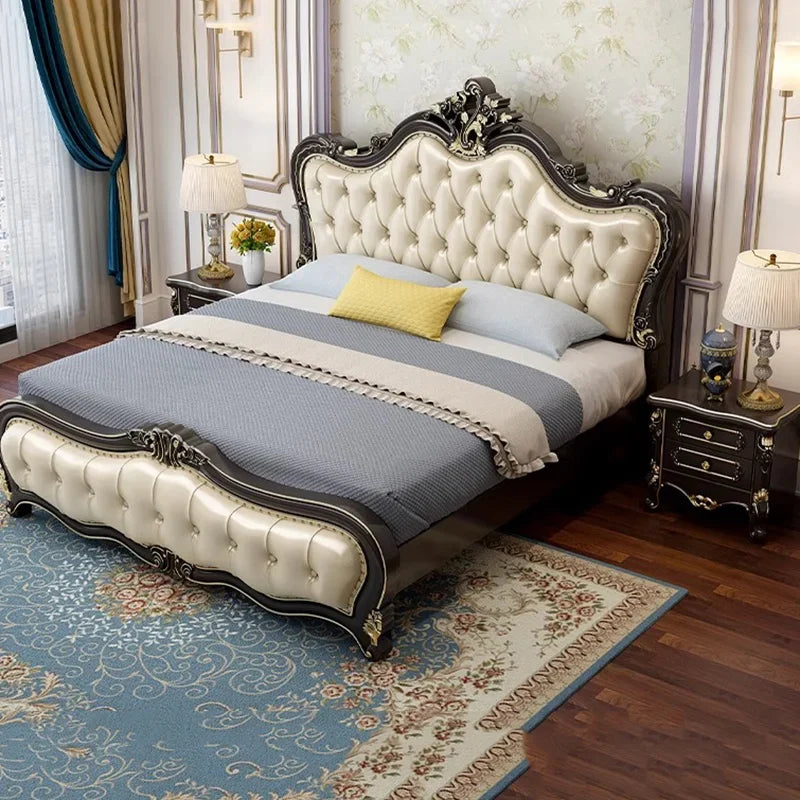 Modern Wooden Bedroom Set With Leather Upholstery And Storage