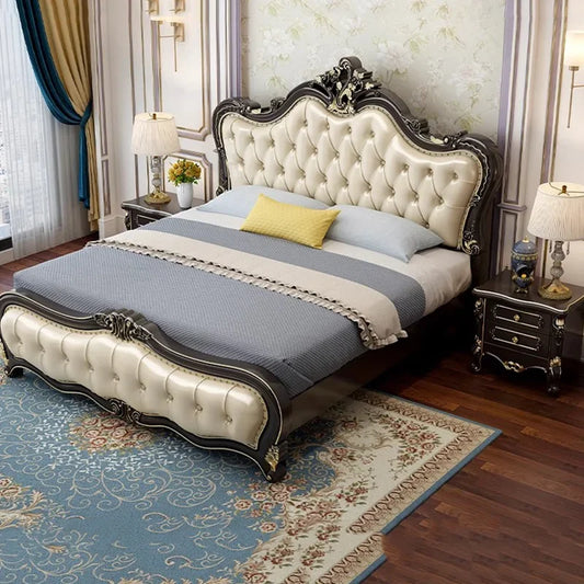 Modern Wooden Bedroom Set With Leather Upholstery And Storage