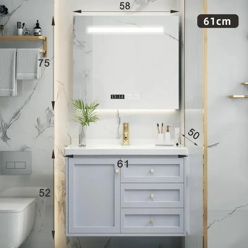 Nordic Bathroom Vanity Cabinet With Mirror Light And Ceramic Sink