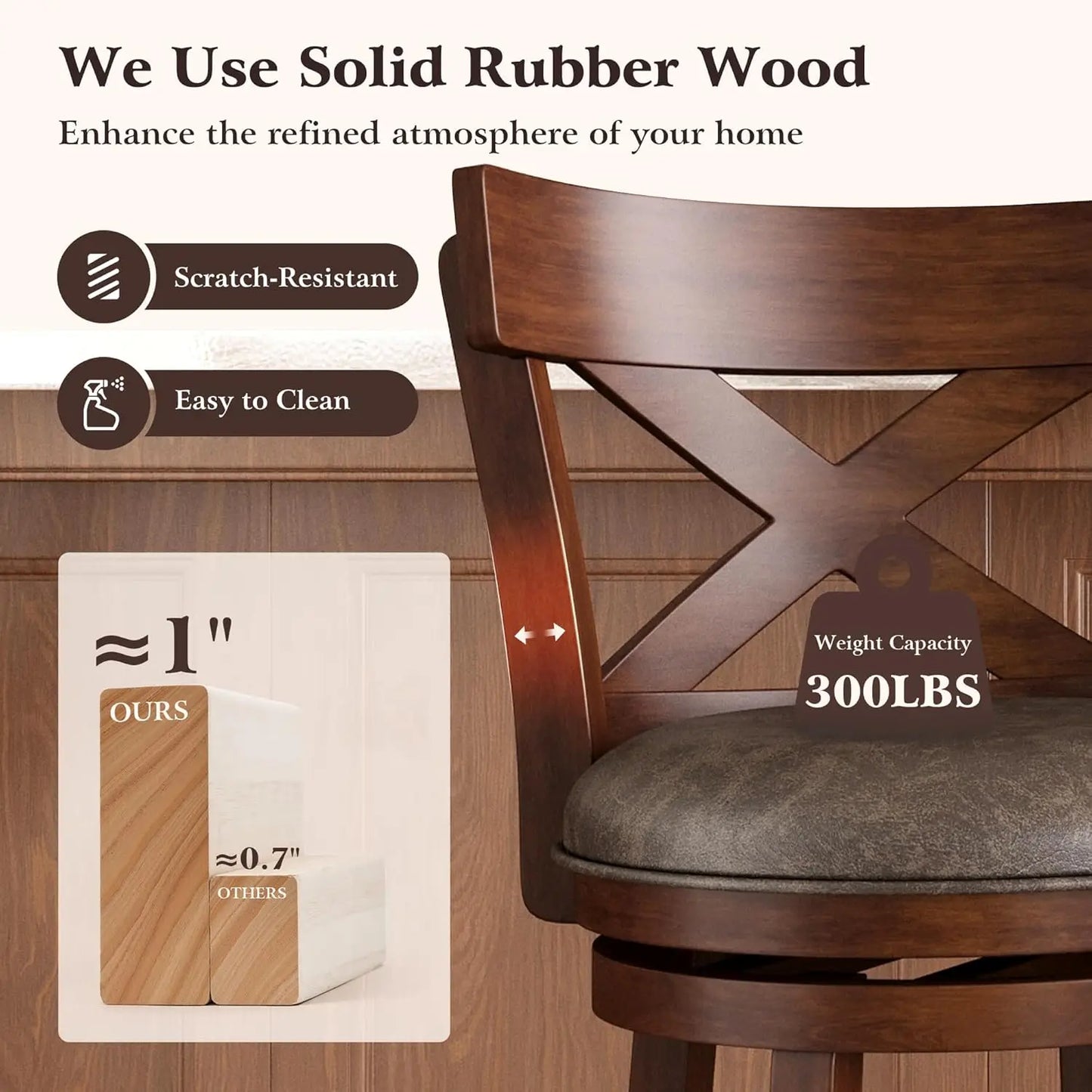 Swivel Bar Stools With Backs Wooden Set Of Two Premium